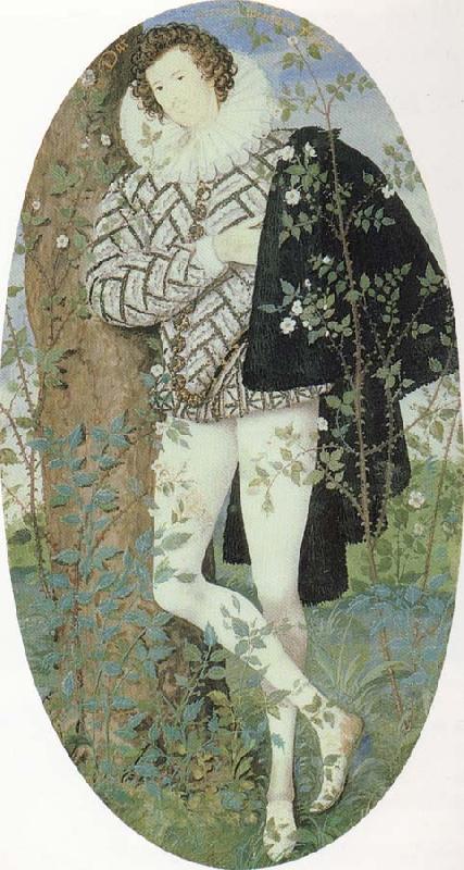 Nicholas Hilliard A Youth Leaning Against a Tree Among Roses oil painting image